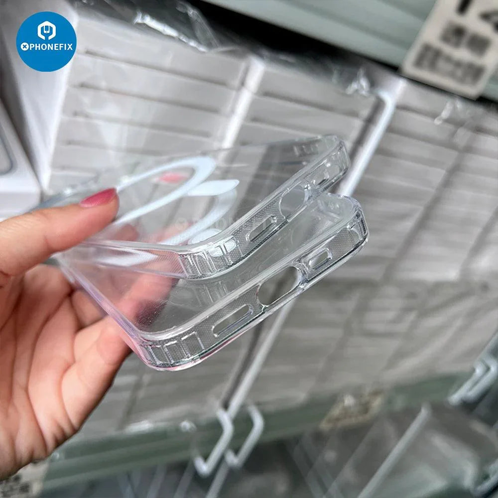 Transparent Ultra Hybrid Phone Protector Case for iPhone 8 to 15 Pro Max by PHONEFIX, featuring classic magnetic design.