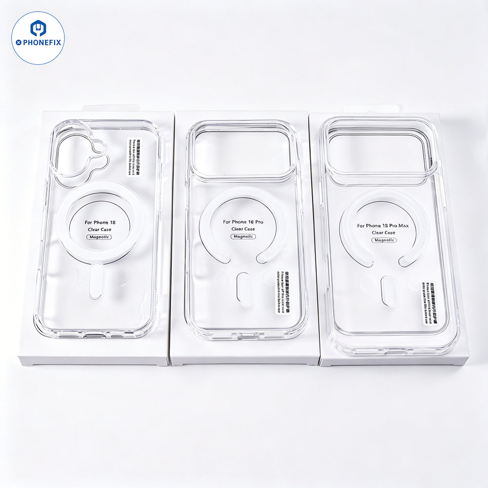 Clear PhoneFix MagSafe case for iPhone 17 Pro Max, showcasing a slim, transparent protective cover with built-in magnetic alignment.