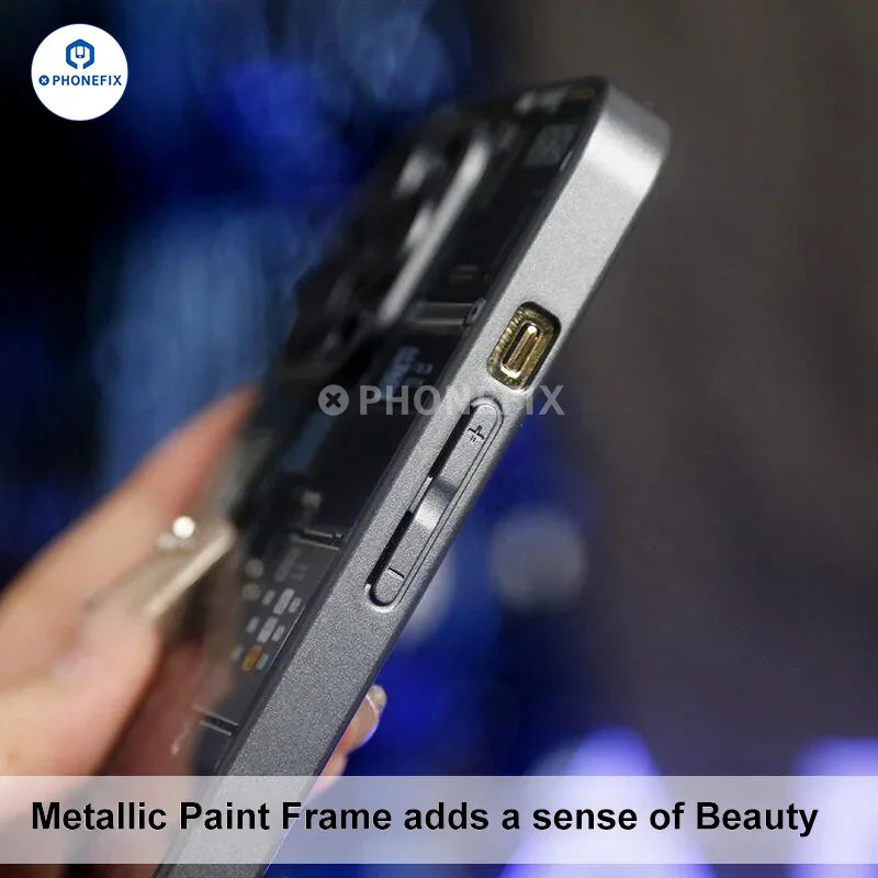PhoneFIX motherboard circuit board glass phone case for iPhone 12-15 Pro Max, protective and stylish phone protector with circuit design.
