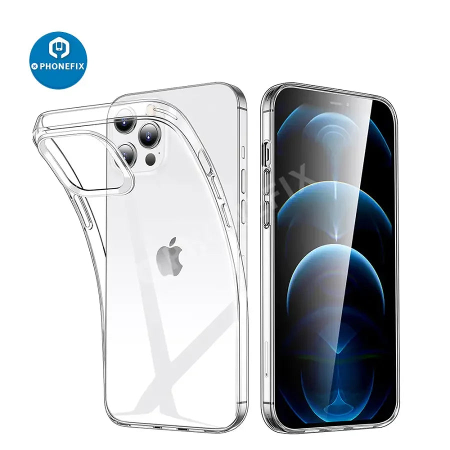 PhoneFIX ultra-thin clear TPU silicone case for iPhone 8 to Pro Max, lightweight protective phone protector with transparent design.