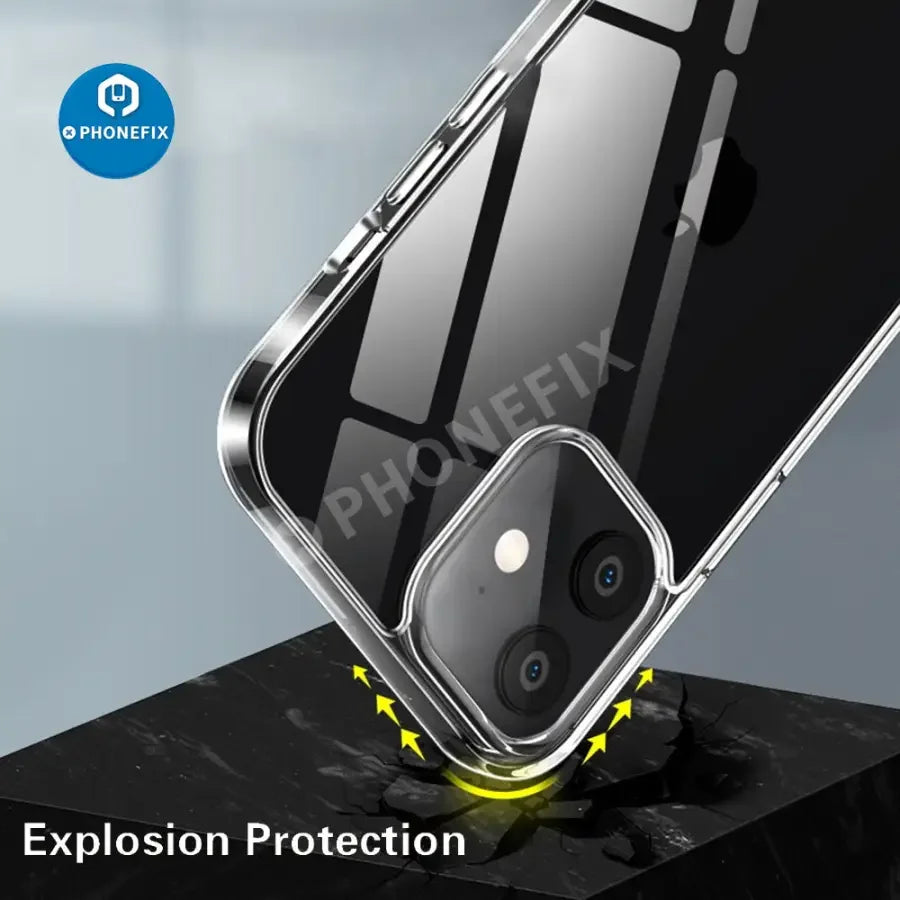 Clear ultra-thin TPU silicone phone case for iPhone 8 to 17 Pro Max, showing a slim, soft protector with precise cutouts.