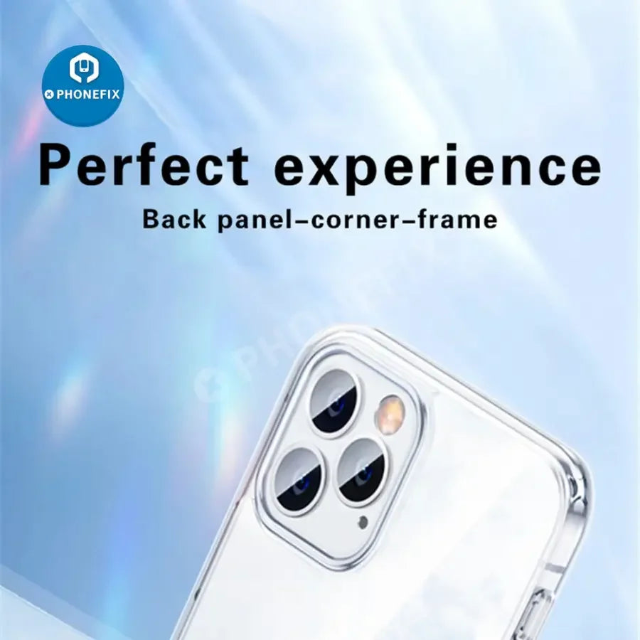 Clear ultra-thin TPU silicone phone case for iPhone 8 to 17 Pro Max, showing a slim, transparent protective cover.