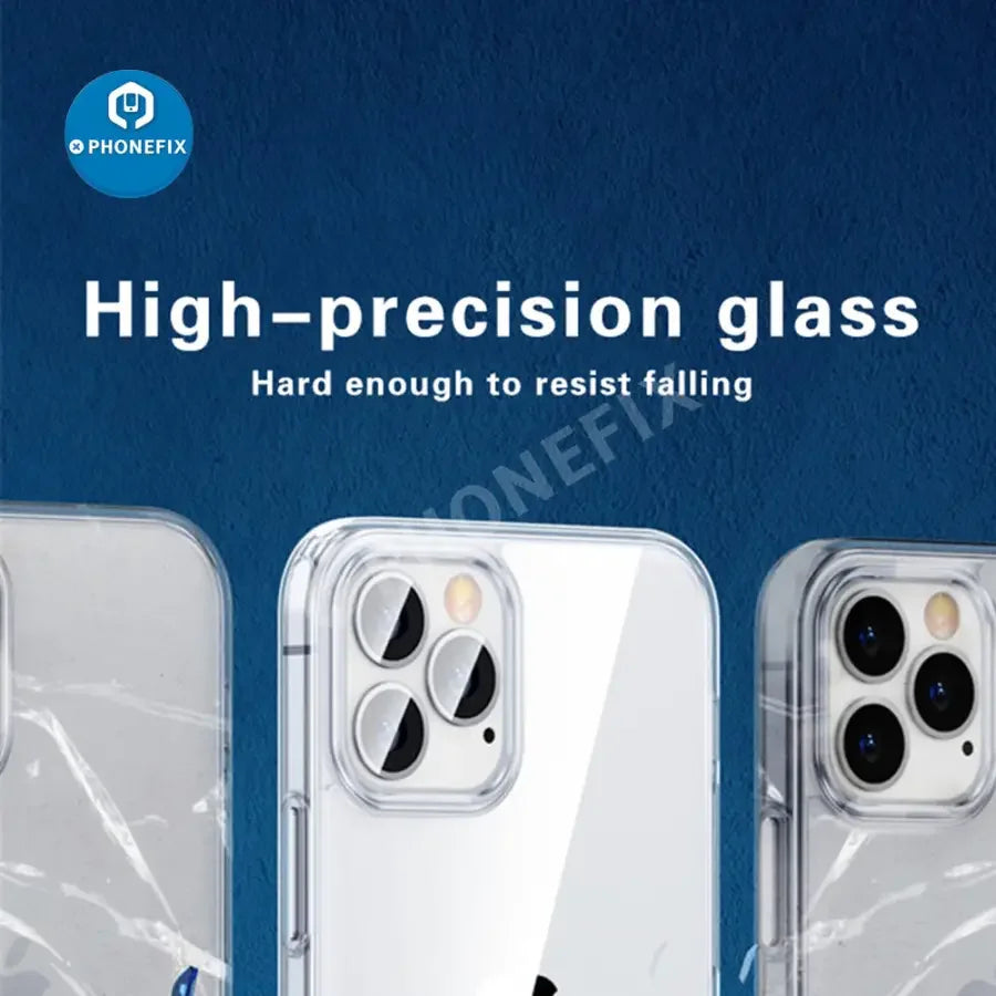Transparent soft TPU silicone phone protector case for iPhone 8 to 17 Pro Max by PHONEFIX, showcasing a slim, clear design.