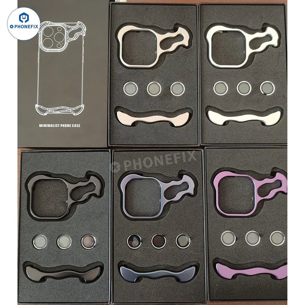 Metal corner pad anti-fall phone case for iPhone 12-17 by PHONEFIX, showcasing reinforced metal corners on frameless design.