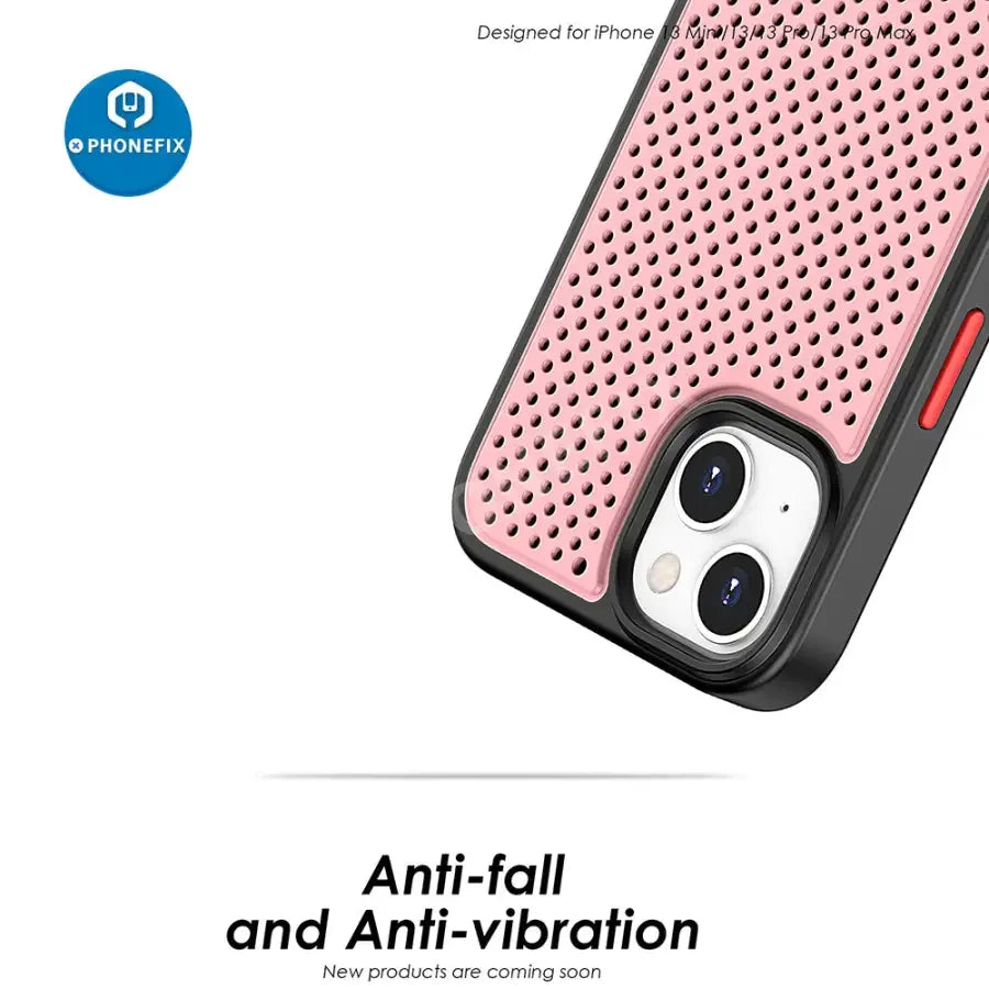 Black PHONEFIX iPhone 15 Pro Max shockproof case with graphene heat dissipation for enhanced protection and cooling.