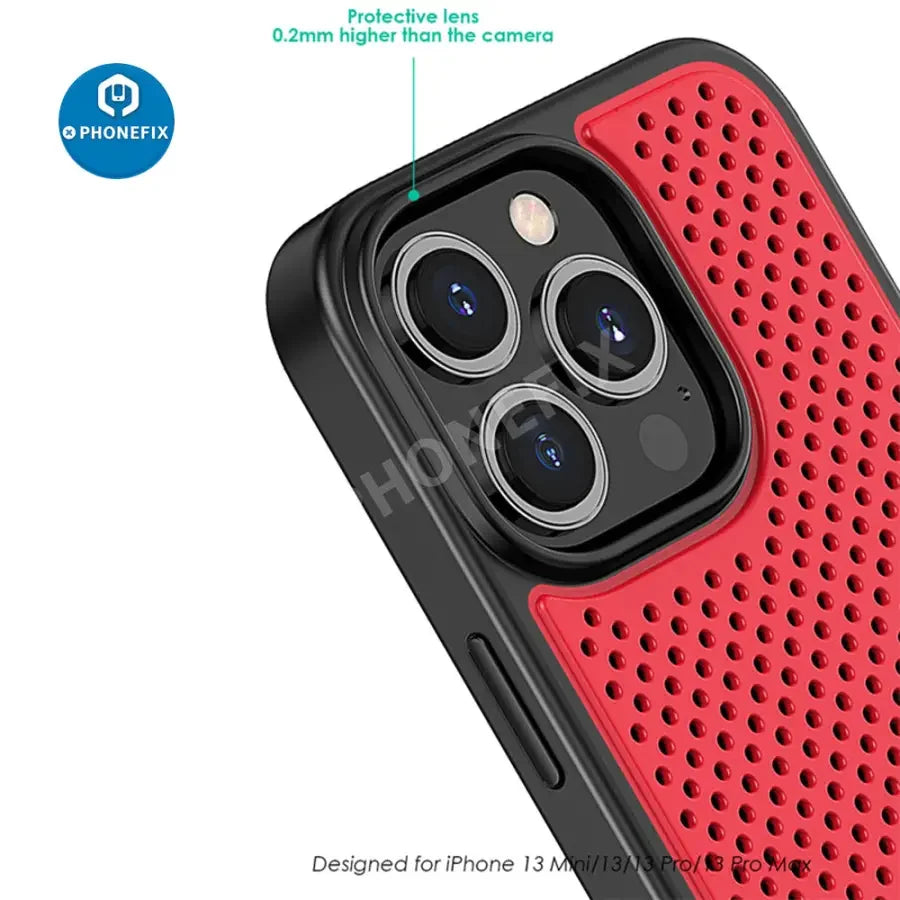 Black PHONEFIX iPhone 15 Pro Max shockproof case with graphene heat dissipation for enhanced protection.