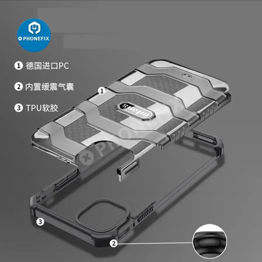 PhoneFIX iPhone 11, 12, 13 series extreme protection military armor dual-layer case showing rugged design and textured surface.