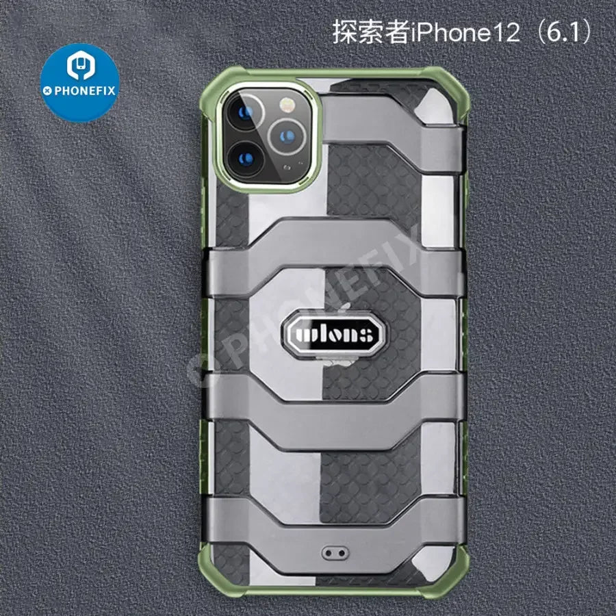 Black PhoneFIX military armor dual-layer phone protector case for iPhone 11, 12, and 13 series with extreme protection.
