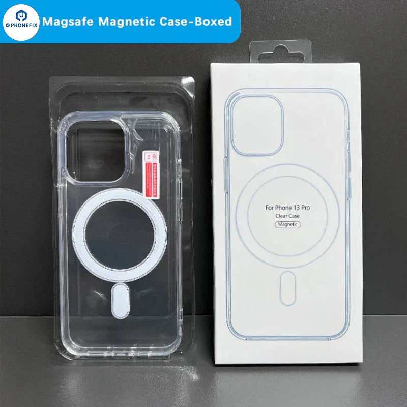 Clear silicone TPU phone protector case with MagSafe for iPhone 16 Pro Max by PHONEFIX, showing the slim, transparent design.