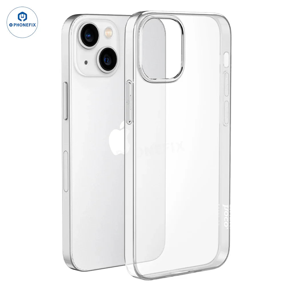 Clear silicone TPU phone protector case with MagSafe for iPhone 16 Pro Max, designed by PHONEFIX, showing the slim, transparent design.