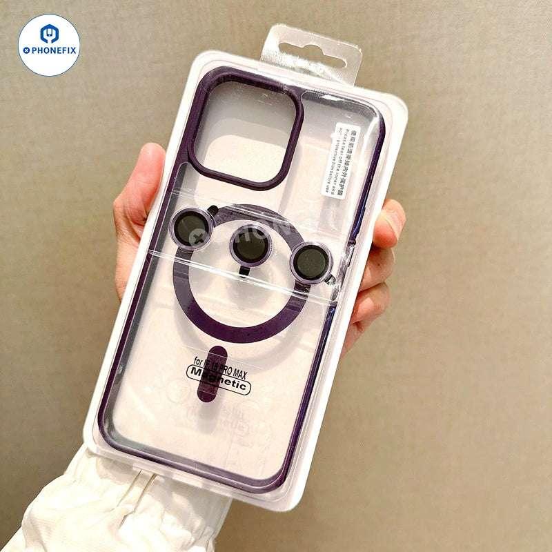 PHONEFIX magnetic frosted iPhone case with camera lens film, showcasing a stylish protective phone cover with a matte finish.