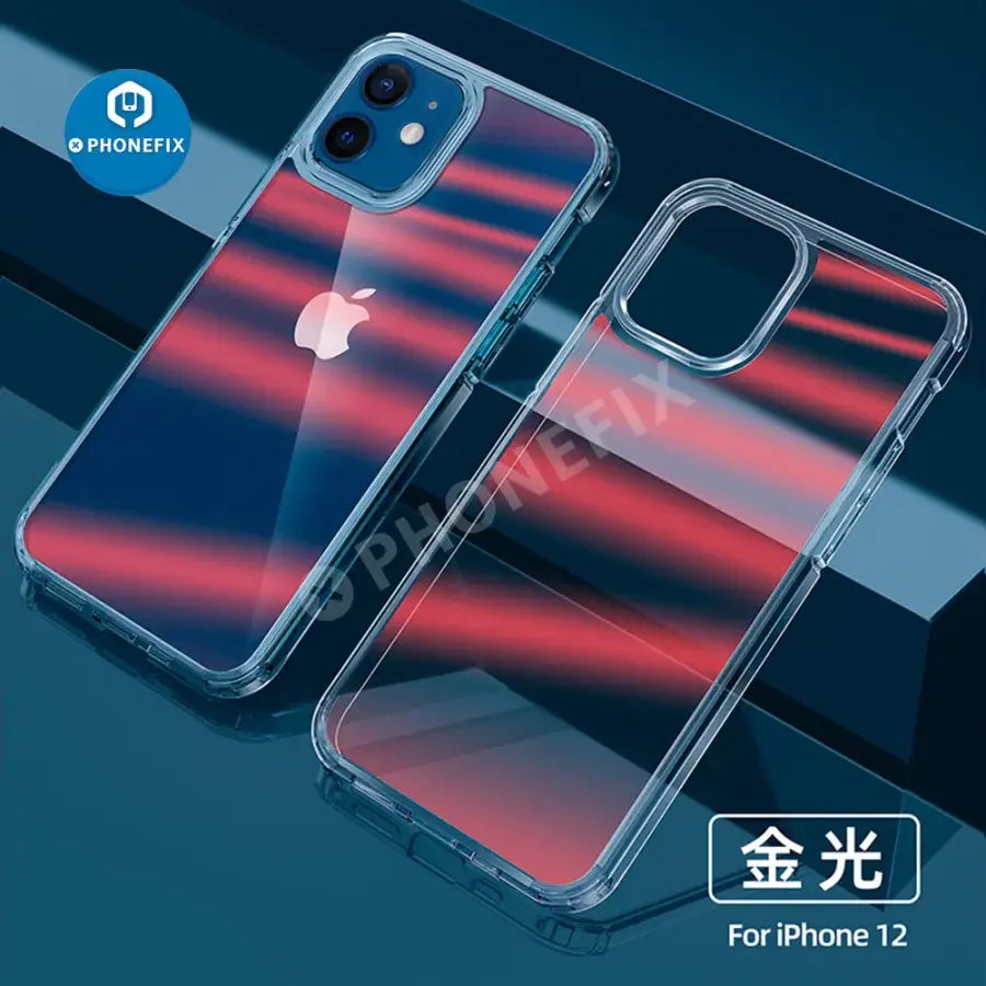 Green PHONEFIX shockproof clear acrylic TPU bumper case for iPhone 11 and 12 Pro Max, offers durable protection and stylish design.
