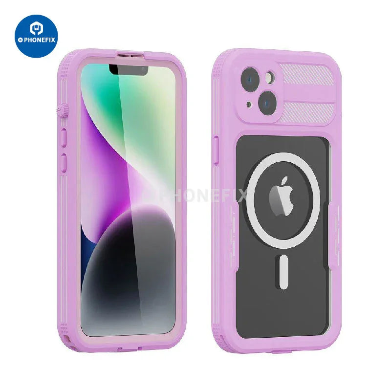 PHONEFIX waterproof full body protective case for iPhone 15 Series, showing rugged design and secure fit for water resistance.