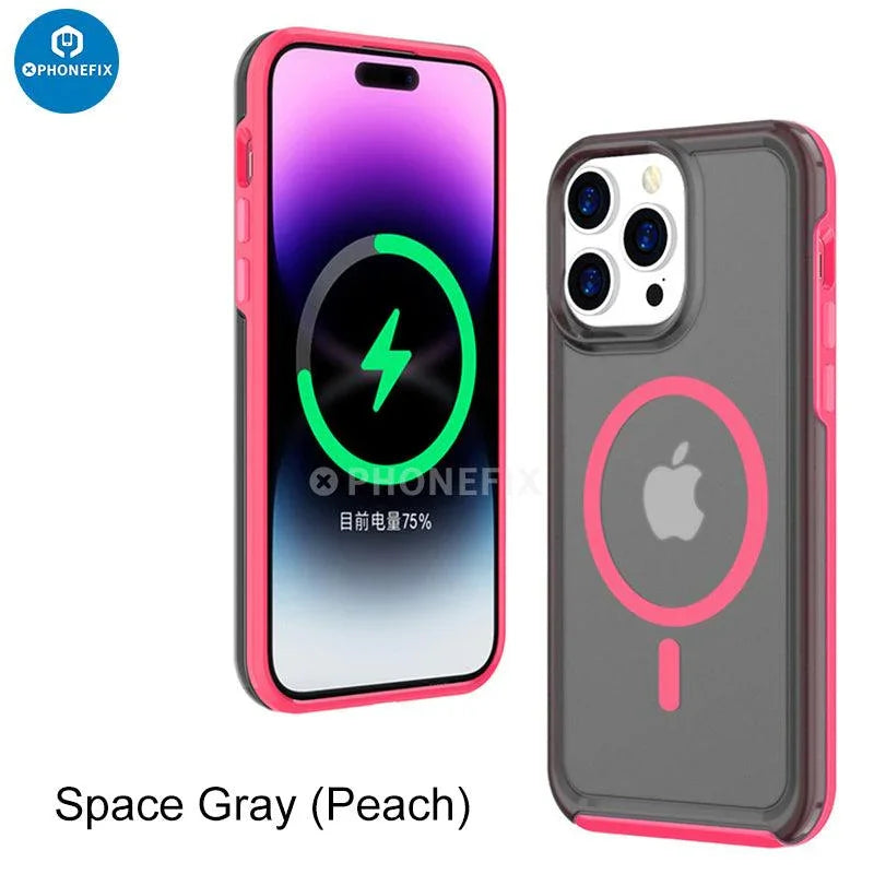 PhoneFIX black iPhone 15 Series MagSafe case with full cover shockproof airbag protection for iPhone 15.