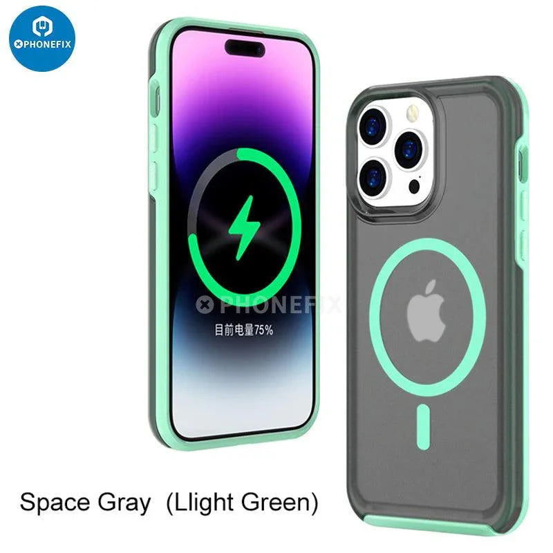 Black PHONEFIX iPhone 15 Series MagSafe case with full cover, shockproof design, airbag protection, and durable phone protector.