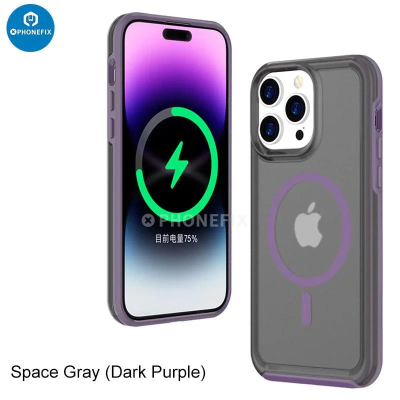 Black PHONEFIX iPhone 15 Series MagSafe case with full cover shockproof airbag protection for the iPhone 15.
