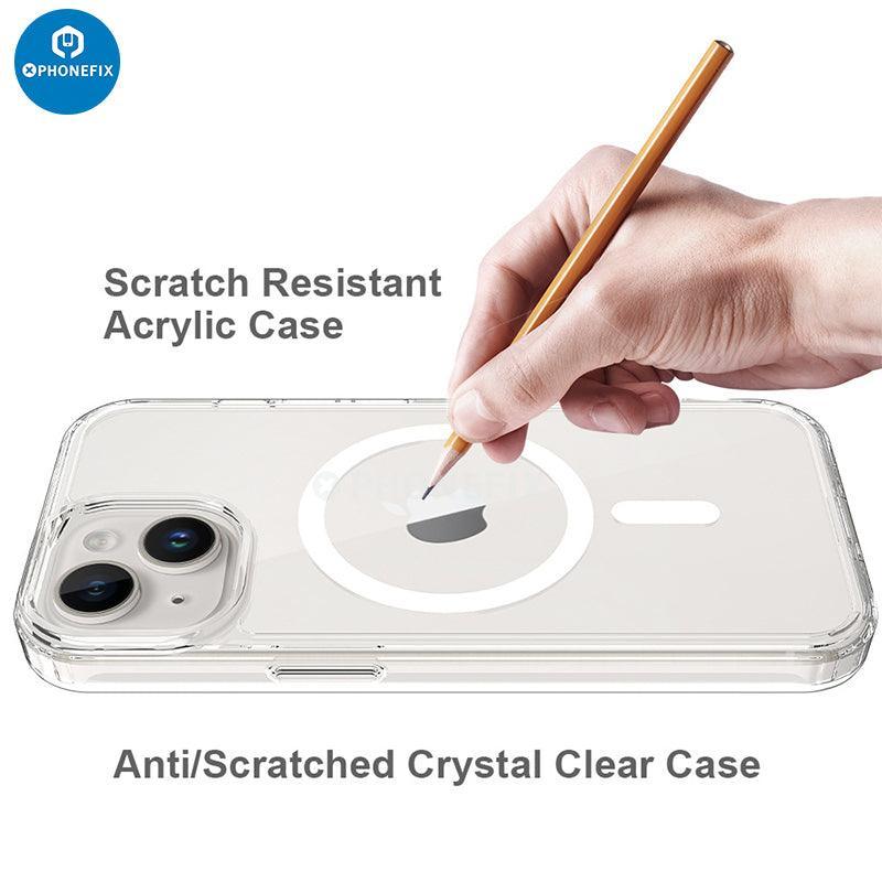 Black PHONEFIX iPhone 15 Series Magsafe case with full cover shockproof airbag protection for iPhone 15.