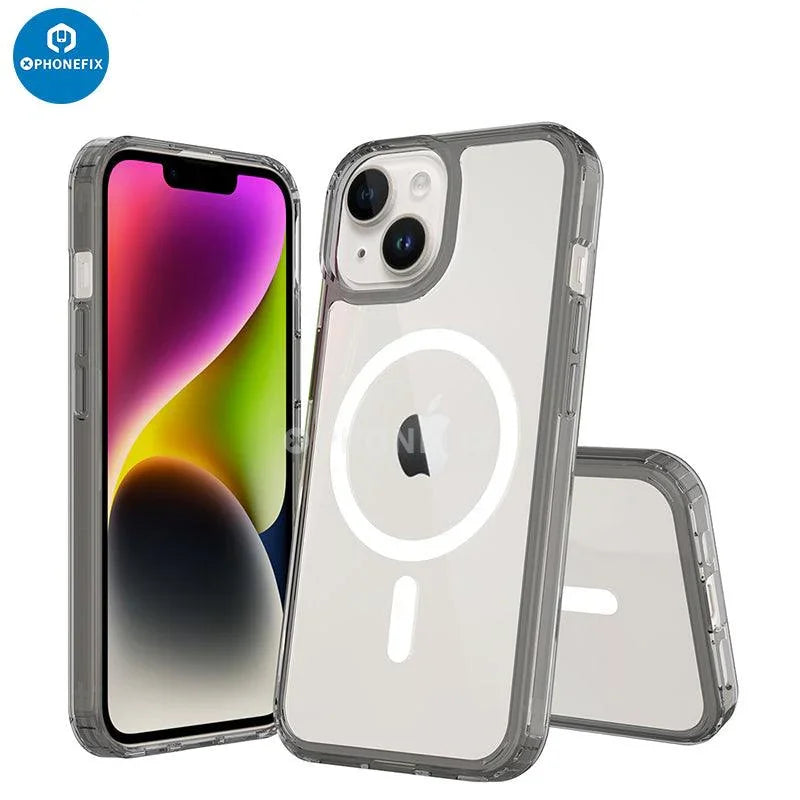 Black PHONEFIX iPhone 15 series MagSafe case with full cover shockproof airbag protection for iPhone 15.