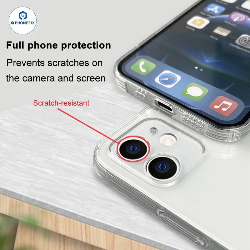 Transparent PHONEFIX phone protector case with colorful Mario cartoon design for iPhone 12-16 Pro Max.