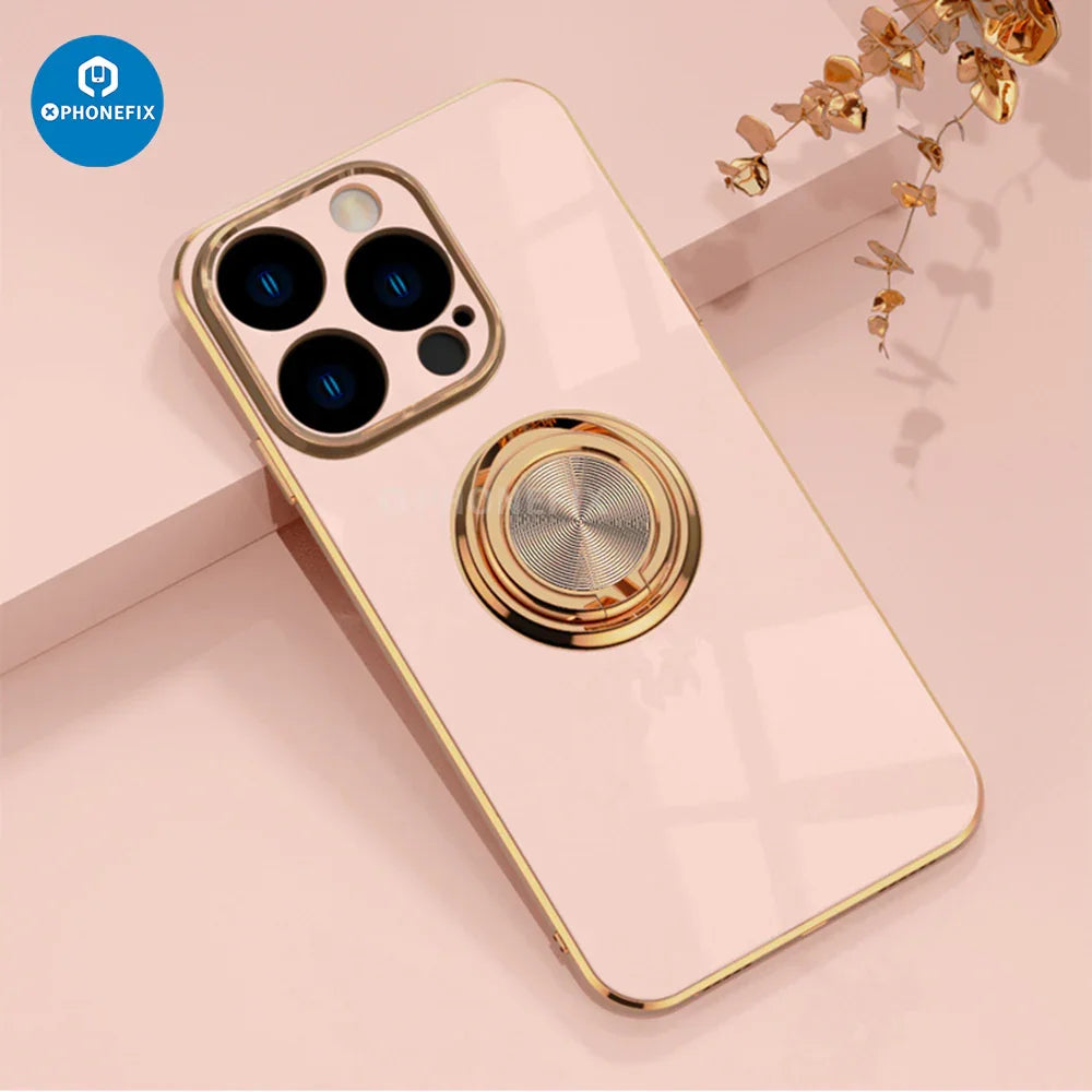 Electroplated magnetic iPhone back case cover with ring holder by PHONEFIX, featuring a sleek, protective phone protector design.