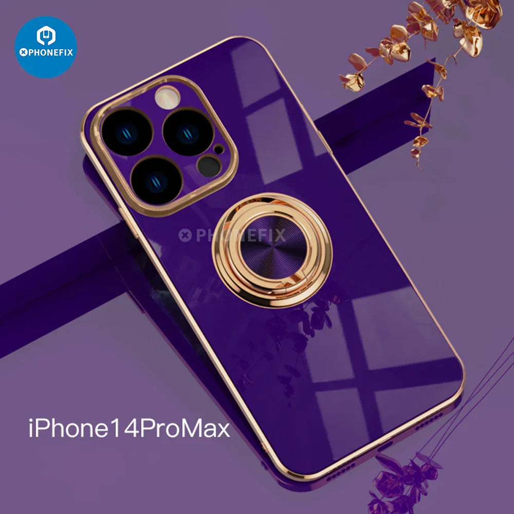 Electroplated magnetic iPhone back case cover with ring holder by PHONEFIX, stylish phone protector with sleek design.