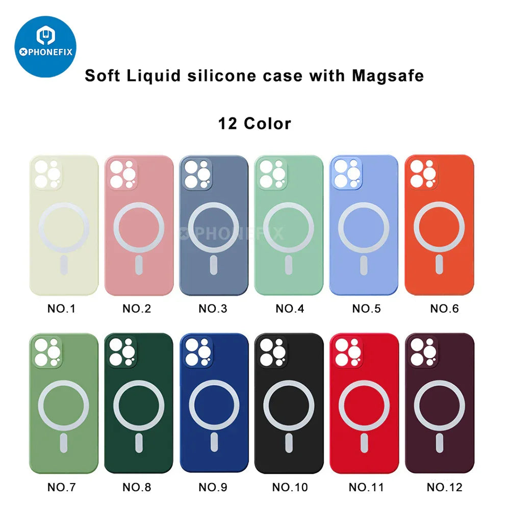 PhoneFIX liquid silicone case for iPhone 13, 14, 15 Pro Max back cover, showing smooth silicone material and precise cutouts.