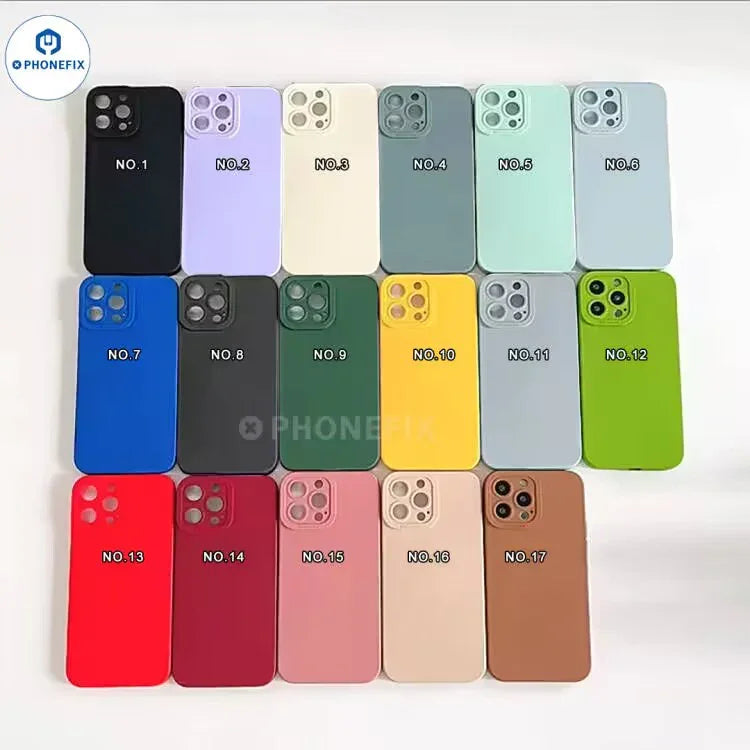 Liquid silicone full protection phone case for iPhone 11-15 Pro Max by PHONEFIX, showing a sleek, snug fit with precise cutouts.