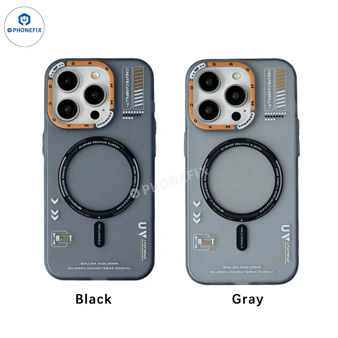 PHONEFIX iPhone 16 Pro Max silicone case with MagSafe logo, showing smooth black protective cover with precise cutouts.