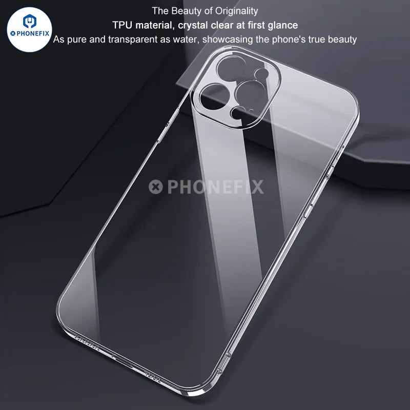 PHONEFIX soft TPU full-cover silicone case for iPhone 12-16 Pro Max, protective phone protector with sleek design.
