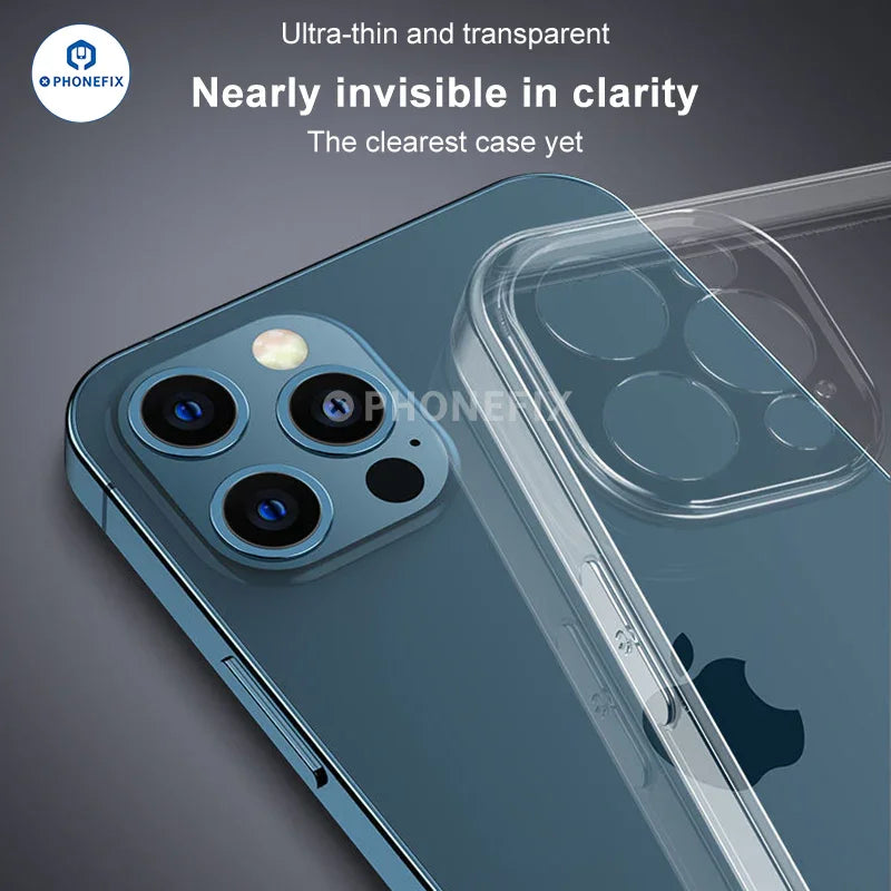Soft TPU full-cover silicone case for iPhone 12-16 Pro Max by PHONEFIX, showing slim, protective design with precise cutouts.