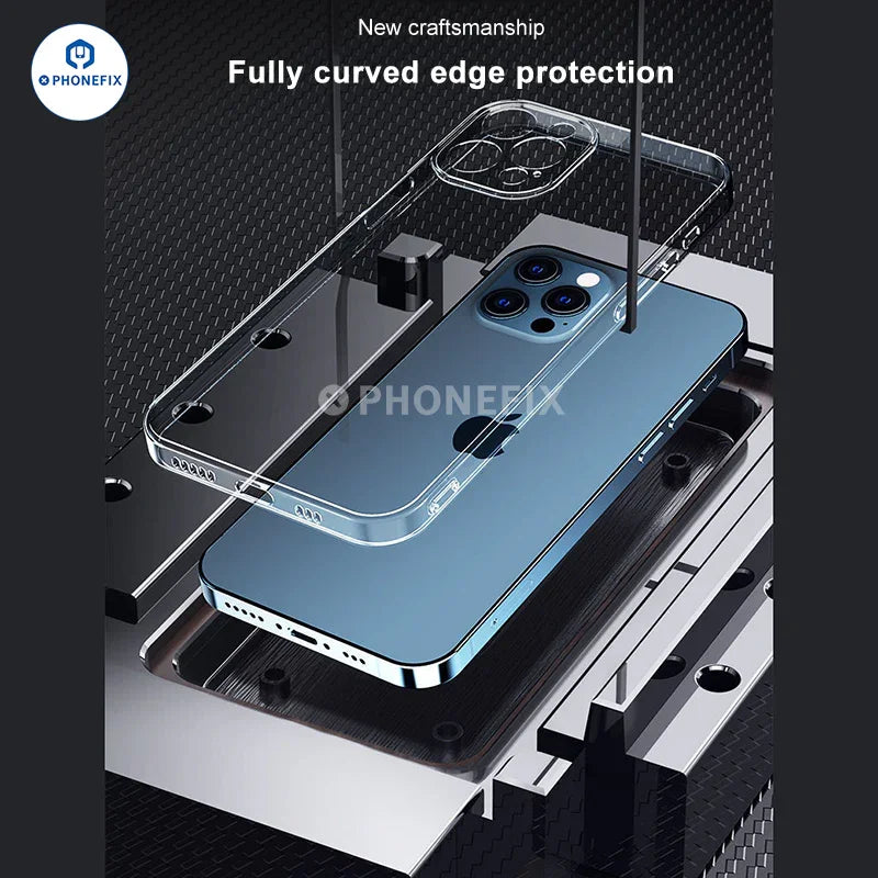 Soft TPU full-cover silicone phone case for iPhone 12-16 Pro Max by PHONEFIX, showcasing slim design and durable protection.