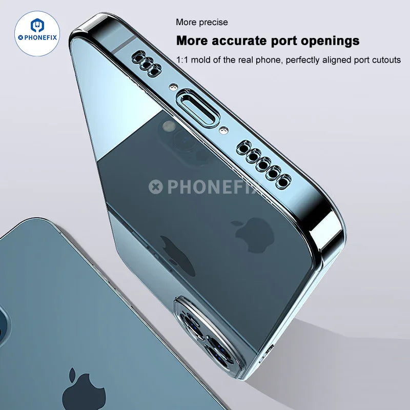 PHONEFIX soft TPU full-cover silicone case for iPhone 12-16 Pro Max, showing sleek, slim protective phone protector with precise cutouts.