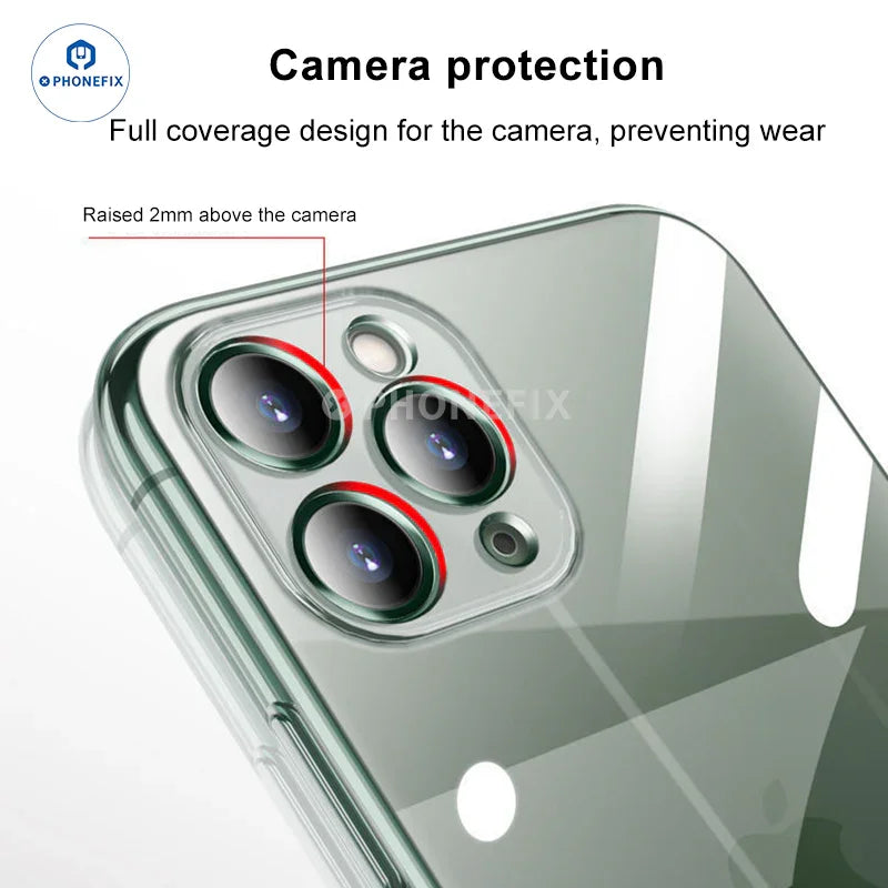 Soft TPU full-cover silicone phone case for iPhone 12-16 Pro Max by PHONEFIX, showing a sleek protective design with precise cutouts.