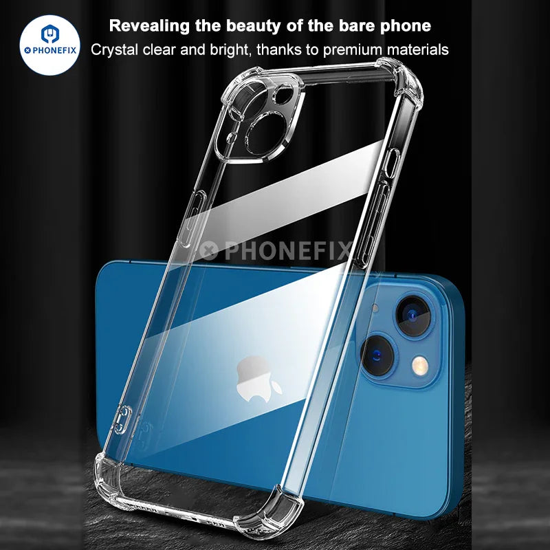 Soft TPU full-cover silicone case for iPhone 12-16 Pro Max by PHONEFIX, showcasing a slim, protective phone protector in black.