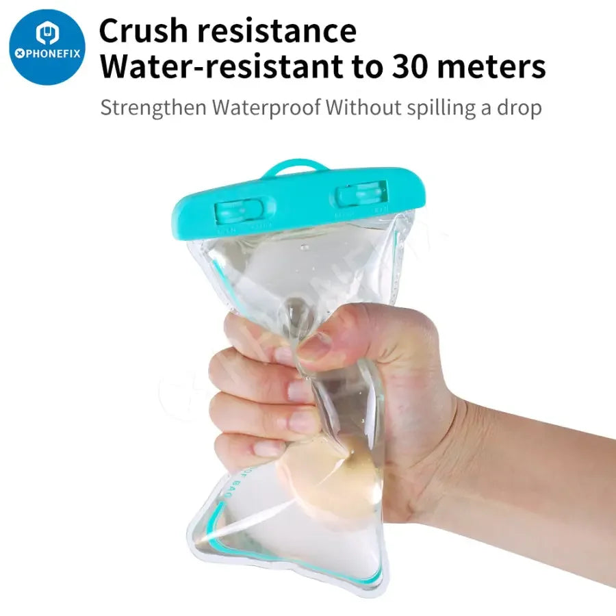 PHONEFIX universal transparent waterproof bag for mobile phones, clear phone protector case, water-resistant and protective.