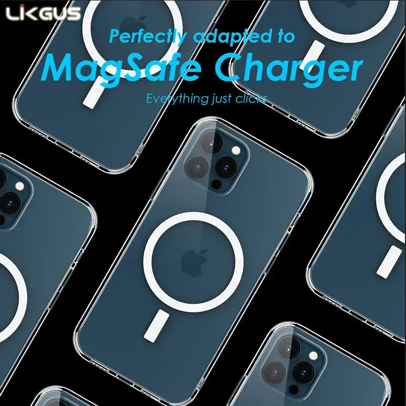 Clear magnetic crystal phone case for iPhone 15 Pro Max by PHONEFIX, offering MagSafe compatibility and drop protection.