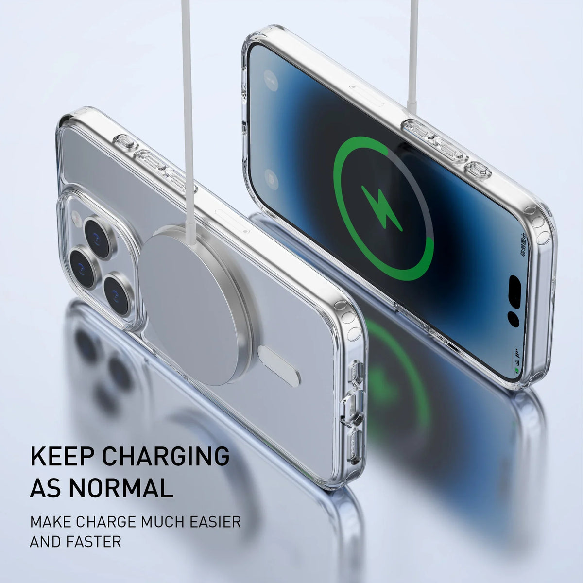 Transparent Magnetic Crystal Magsafe phone case for iPhone 15 Pro Max by PHONEFIX, showcasing slim design and secure magnetic attachment.
