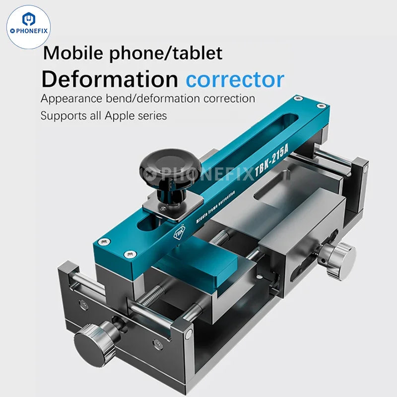 Herramienta de reparación de teléfonos PHONEFIX TBK 215C 215A para la corrección de la deformación del marco central, mostrada como un accesorio de precisión para teléfonos inteligentes.