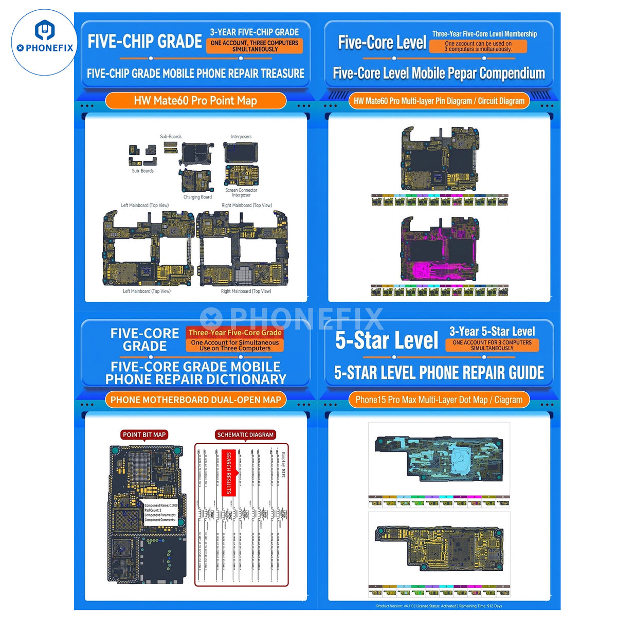 WUXINJI schematic diagram for iPhone, iPad, Samsung showing repair tools and connections, used for phone repair by PHONEFIX.