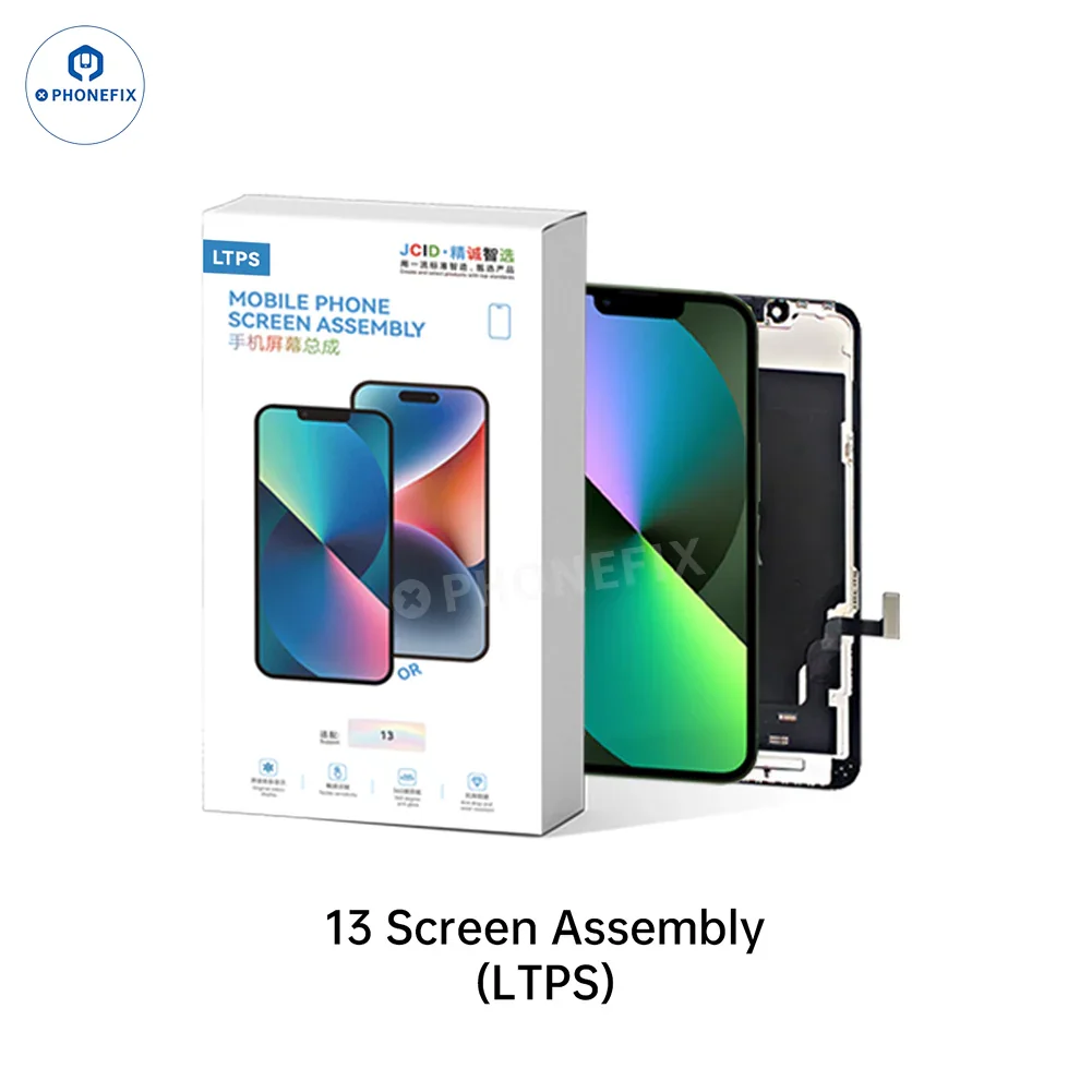 PhoneFix iPhone 12-16 Pro Max LTPS FHD 120Hz screen assembly for phone screen replacement, showing the LCD display with connectors.