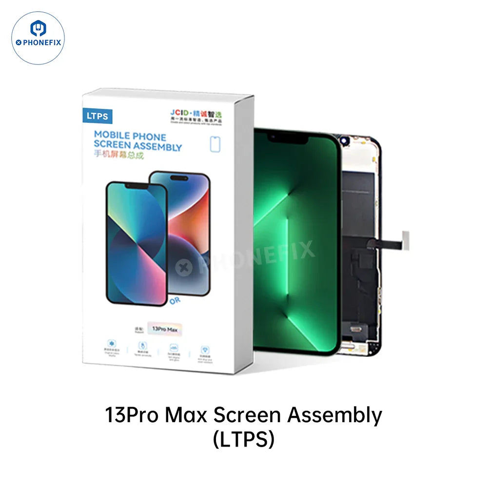 PhoneFix iPhone 13 Pro Max LTPS FHD 120Hz screen assembly for screen replacement, showing front view of the display.