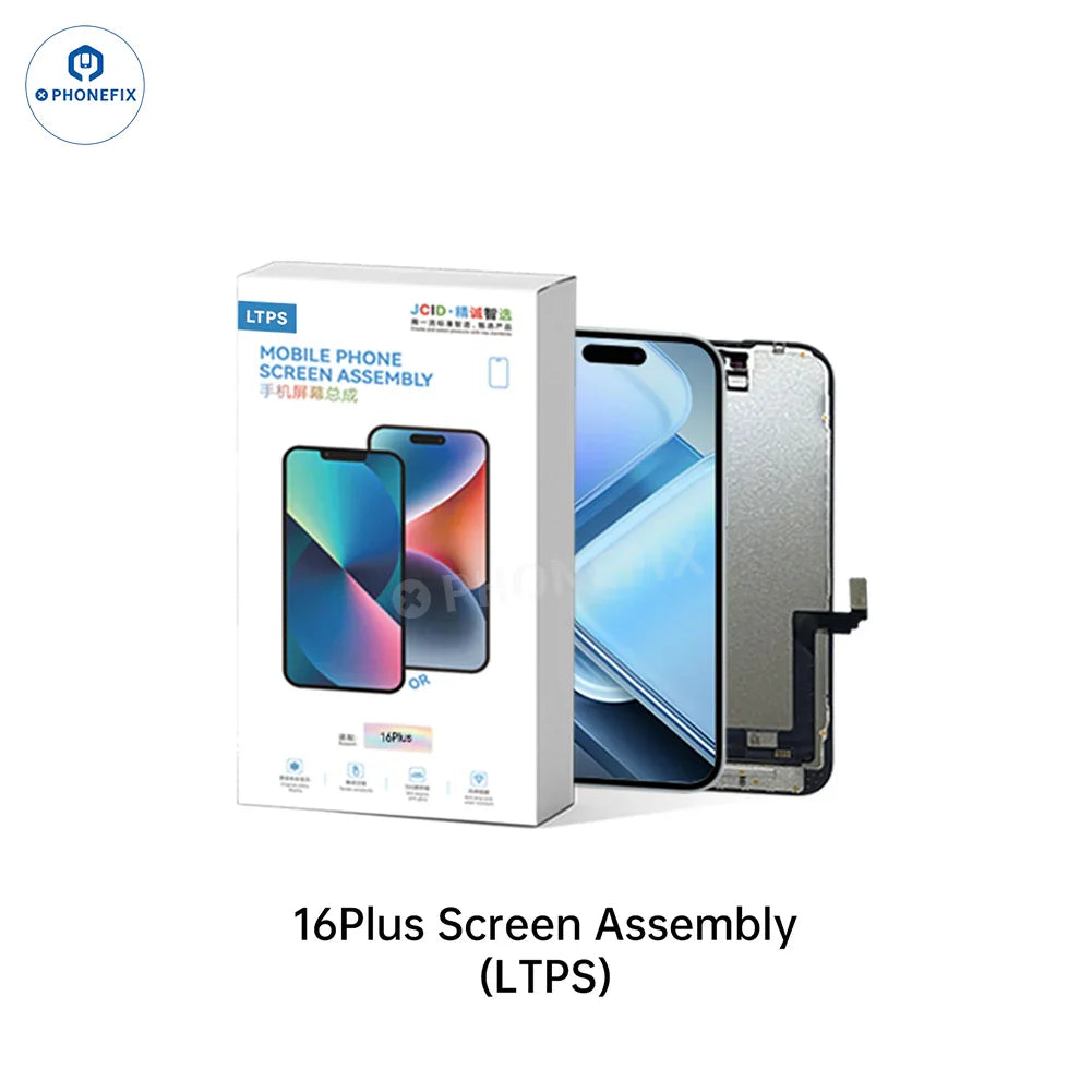 PhoneFix iPhone 12-16 Pro Max LTPS FHD 120Hz screen assembly for phone screen replacement, showing the display panel with digitizer.