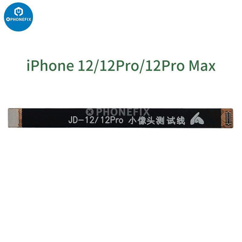 Test de câble flexible d'extension de caméra frontale PhoneFIX iPhone 6-15 Pro Max pour remplacement d'écran, montrant le câble flexible et les connecteurs.