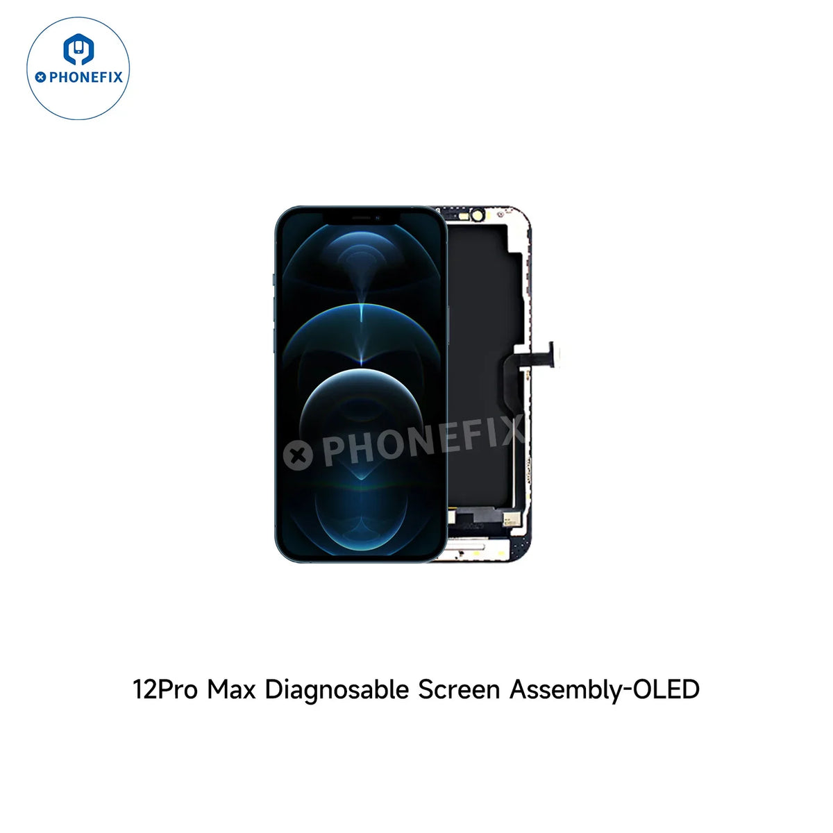 PHONEFIX Remplacement d'écran OLED pour iPhone 12 Pro Max, écran de diagnostic sans transfert de circuit intégré nécessaire, pour les séries iPhone 12 à 16.