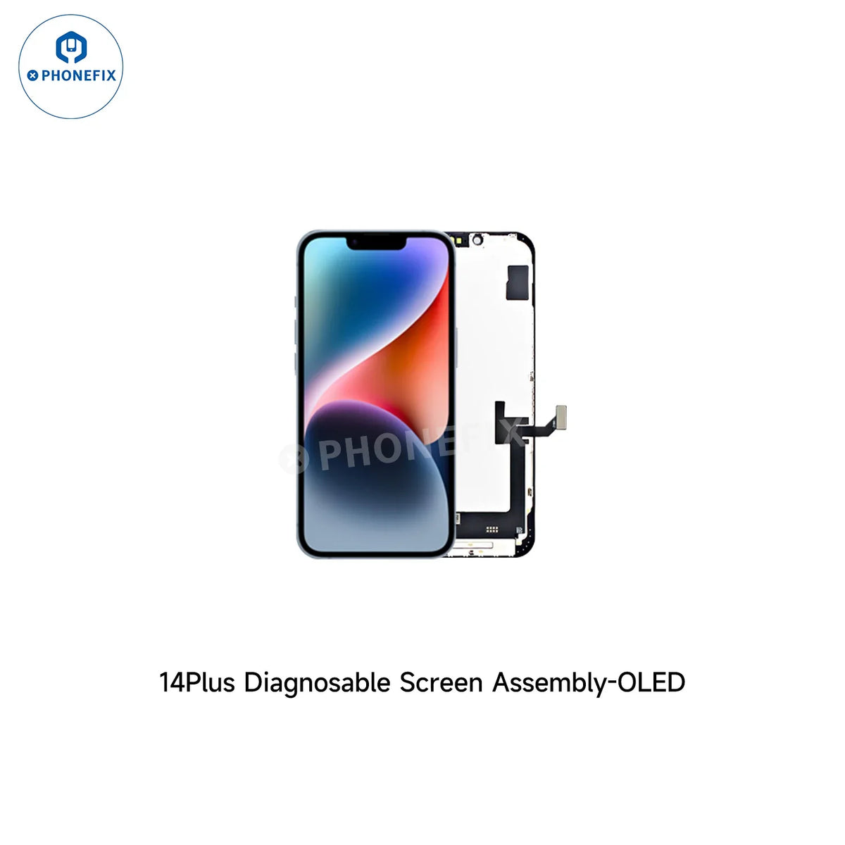 Remplacement d'écran OLED JCID pour iPhone 14 Plus compatible avec les iPhone 12 à 16, sans transfert de circuit intégré, par PHONEFIX.