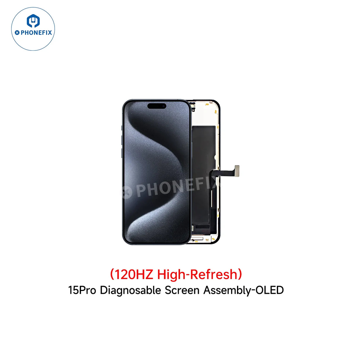 Écran OLED de remplacement PhoneFix pour iPhone 12-16 (compatible avec le 15 Pro), sans transfert de circuit intégré, compatible avec les diagnostics, écran de téléphone de haute qualité.