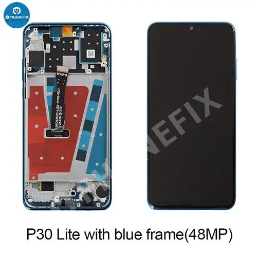 Huawei P30 Lite LCD display with original touch screen and frame, phone screen replacement by PHONEFIX.