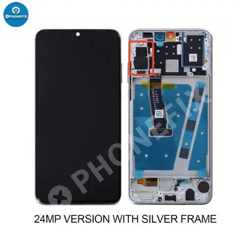 Huawei P30 Lite LCD display with original touch screen and frame, phone screen replacement by PHONEFIX.