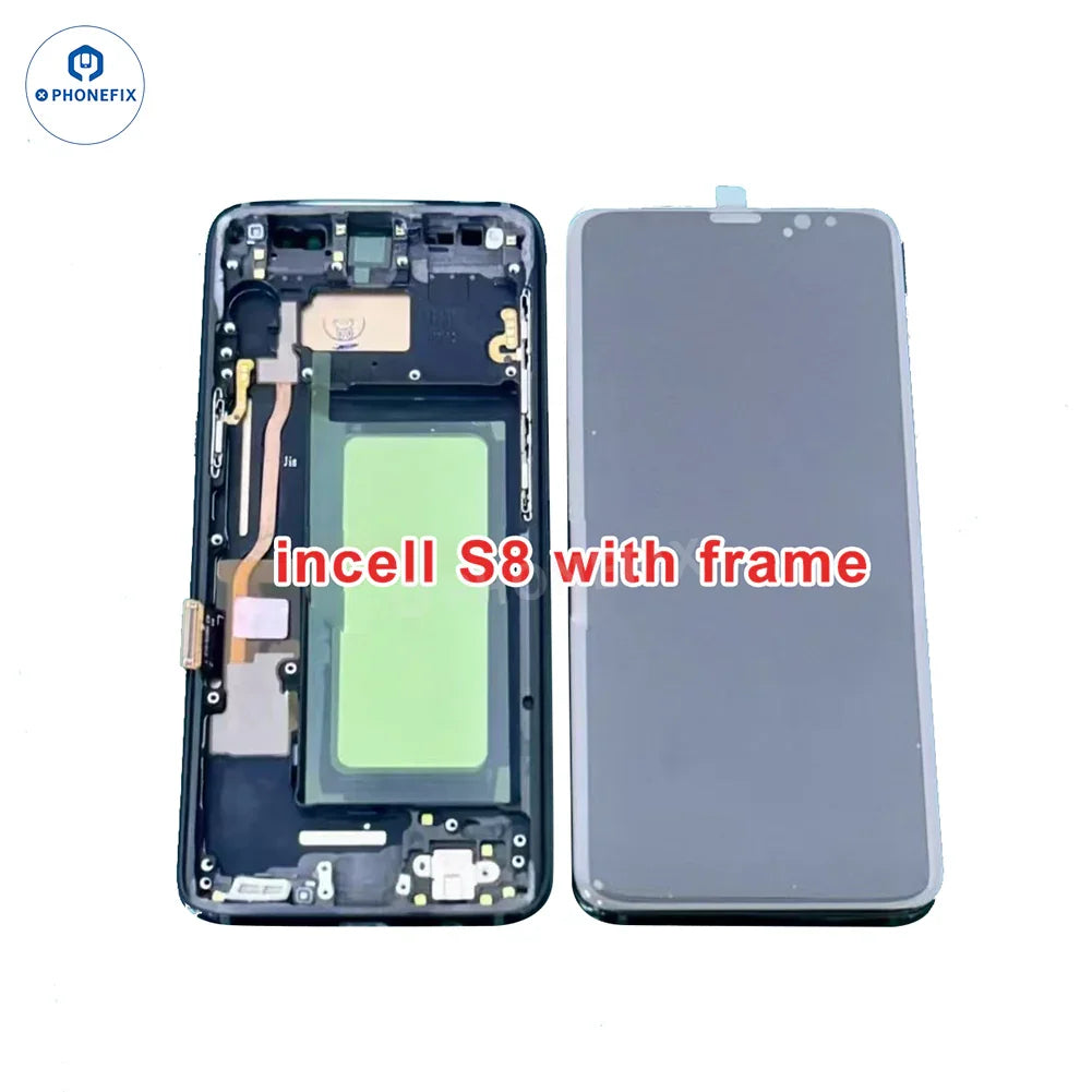 Incell LCD screen and frame assembly replacement for Samsung Note/S Series, showing a phone screen with frame on a white background.