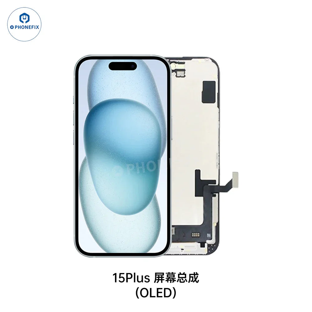 PHONEFIX iPhone X-16 Pro Max OLED screen assembly replacement showing a high-quality phone display with vibrant colors and sleek design.